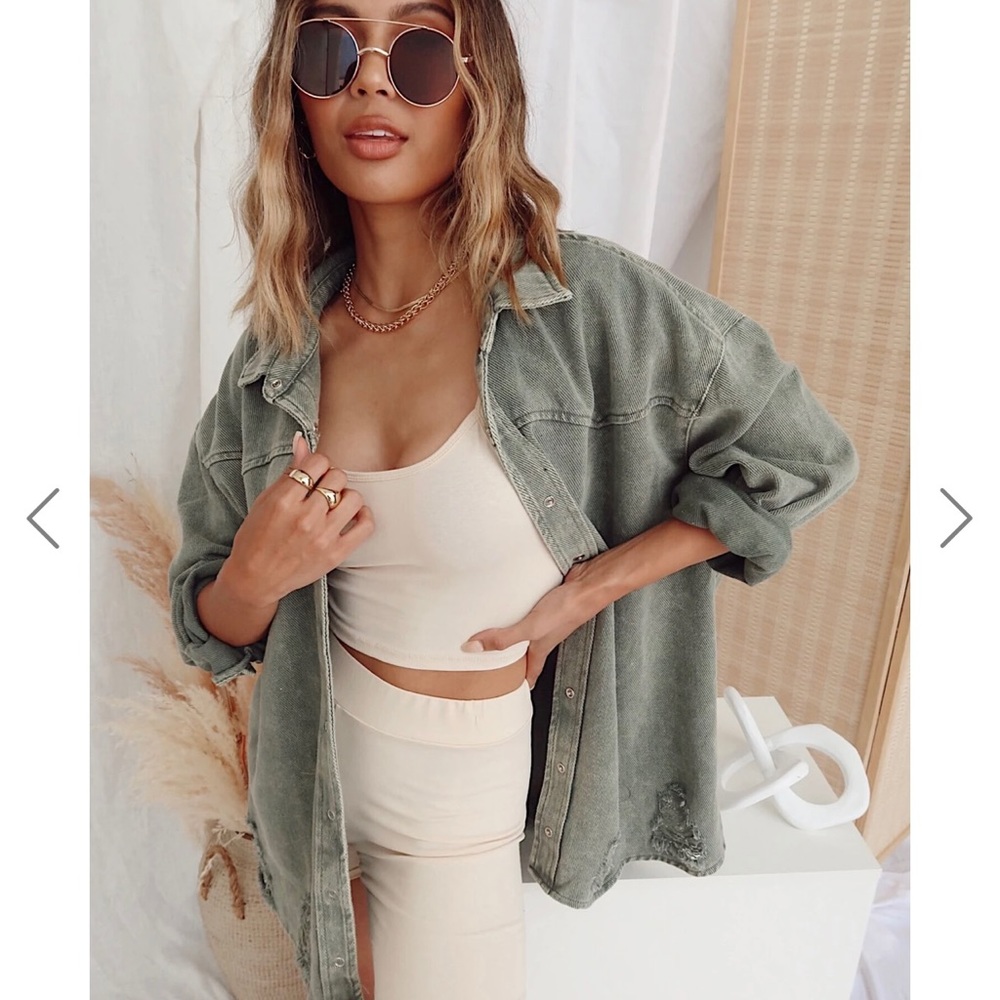 Ripped army green jean jacket